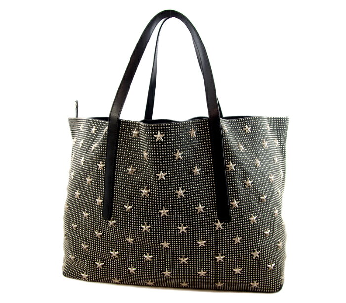 Jimmy Choo ジミーチュウ ピムリコ スター ドッツ ミニスタッズ オールスタッズ ラージ トート ハンド バッグ 黒 ブラック シルバー金具 ピムリコレザー カモフラ 迷彩柄 メンズ レディース ユニセックス 中古 ジュエル アイマス Acefa Cm
