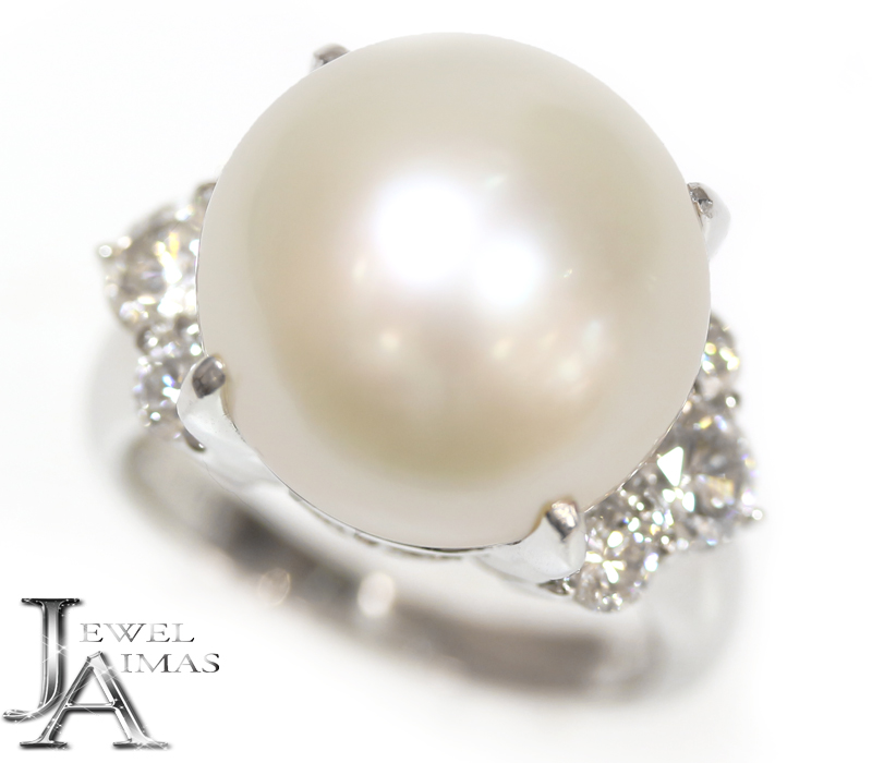 ｾｰﾙ】真珠 パール 約14.3mm ダイヤモンド 1.16ct 真珠リング パール