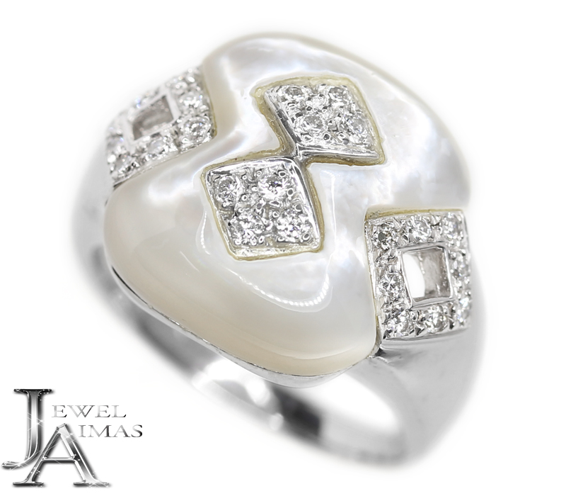 ダミアーニ シェル ダイヤモンド 0.3ct リング 15.5号 K18WG(750刻印) ホワイトゴールド 18金 指輪 ダイヤリング ブランドジュエリー 金剛石