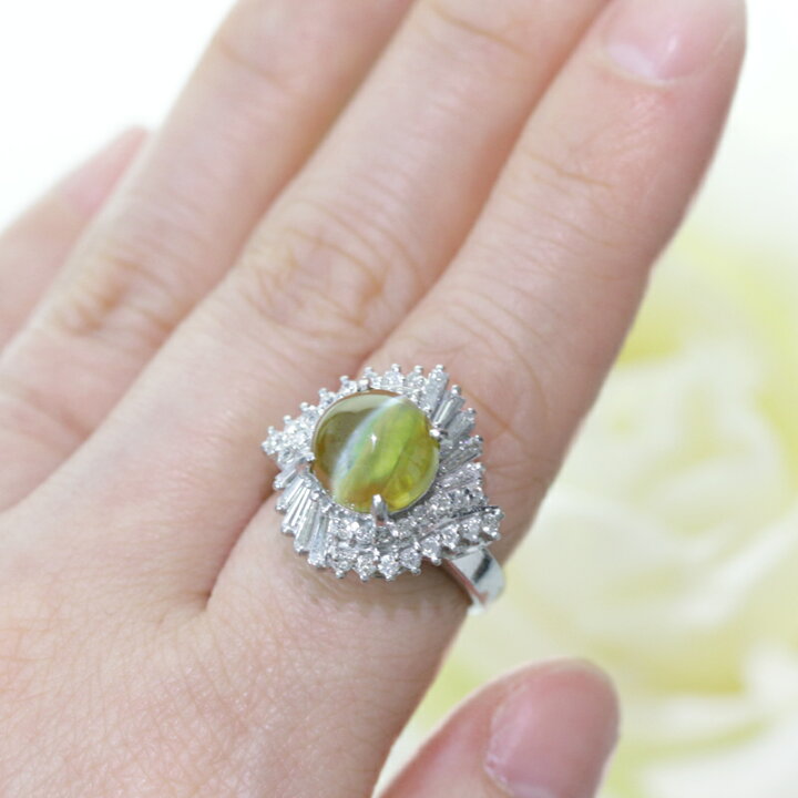 楽天市場】クリソベリルキャッツアイ 6.38ct リング 9号 PT900 