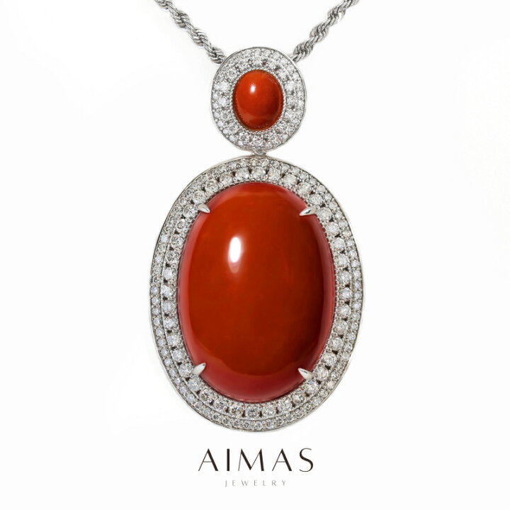 楽天市場】赤珊瑚 107.104ct/1.85ct ネックレス PT900/PT850 プラチナ 