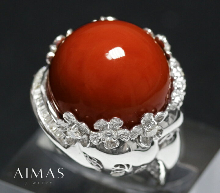 楽天市場】大粒赤珊瑚 約19.5mm リング 16号 PT900 プラチナ  