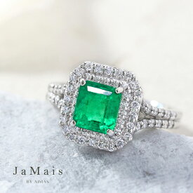 【JaMais】Double -ドゥブル- スクエア エメラルドリング 1.38ct リング 12号 PT900 プラチナ 指輪 1ctアップ コロンビア産エメラルド ビビットグリーン 緑玉 エメラルドカット スクエア 四角 ダイヤ取り巻き 5月誕生石【Original Jewelry】