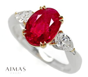 �~�����}�[�i�r���}�j�Y���r�[ 2.99ct �����O 15.5�� PT900/K18YG �v���`�i 18���C�G���[�S�[���h �_�C�������h �w�� ���r�[�����O �I�[�o�� �ȉ~ Vivid Red Pink �Y�n�ؖ� 2ct�A�b�v 7���a���΁�AIGS�ӕ�