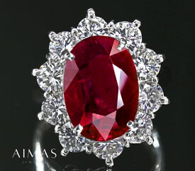 ピジョンブラッドルビー 5ct ダイヤモンド リング 9号 PT900 プラチナ 指輪 オーバル 楕円 ダイヤ取り巻き ラージメレ 大粒 7月誕生石 5ctアップ ＜日本宝石科学鑑別書＞【中古】【ジュエリー】【送料無料】RYM.I