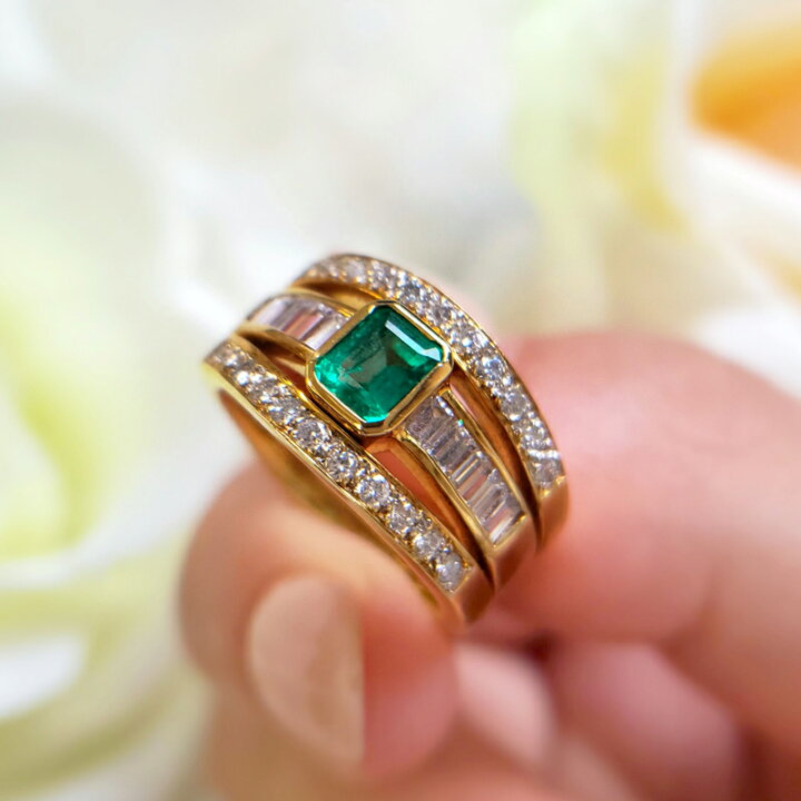 楽天市場】エメラルド 0.5ct ダイヤモンド リング 9号 K18YG イエロー 