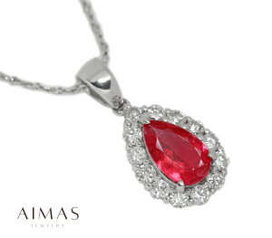 インペリアル・レッド・ロードナイト 1.19ct ネックレス PT900 PT1000 プラチナ ダイヤモンド ペアシェイプ しずく ヘイロー 取り巻き 1ctアップ 希少石 レアストーン<スライドアジャスター付>