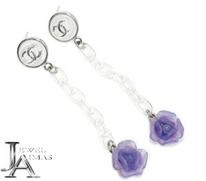 【3万円オフクーポン配布中!】【CHANEL】シャネル カメリア ココマーク ローズ 花 フラワー ピアス クリア クリアパープル パープル×シルバー メタル 01P【中古】RZR.MI