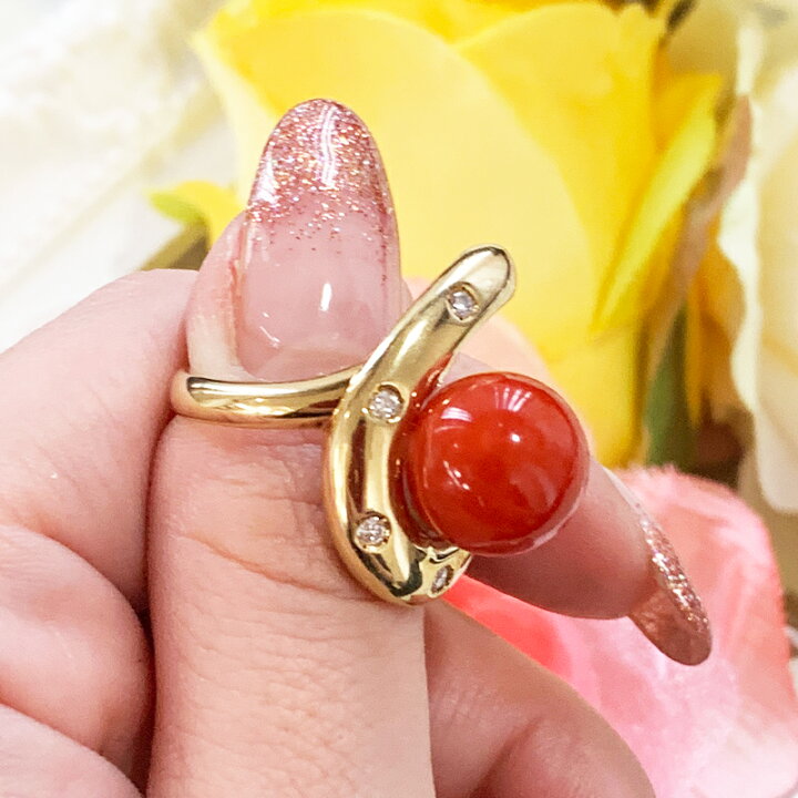 楽天市場】赤珊瑚 赤サンゴ 赤さんご 11.2mm ダイヤモンド 0.1ct 