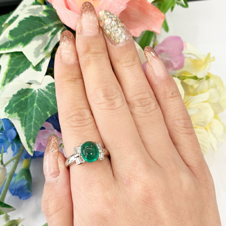 楽天市場】エメラルド 2.77ct ダイヤモンド 0.25ct カボションカット 
