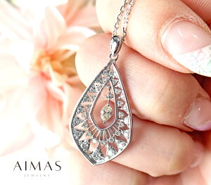 イエローダイヤモンド 0.18ct ネックレス K18WG 18金ホワイトゴールド ダイヤモンド マーキス リーフ 透かし装飾 葉っぱ スノーフレーク 結晶 エスニック エキゾチック 揺れる 4月誕生石 色石 金