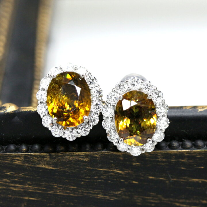 楽天市場】スフェーン 2.02ct/1.6ct ピアス PT900 プラチナ 