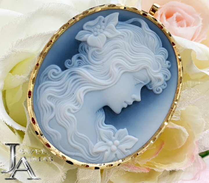 楽天市場】メノウカメオ H 60mm×W 48mm ＜作家物＞ F.WKlein 女性 横顔 