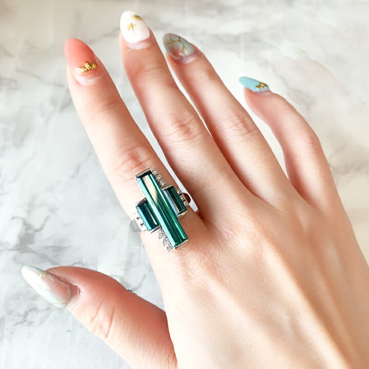 Pt900 グリーントルマリン カラーストーン ダイヤモンド リング 6.25ct  
