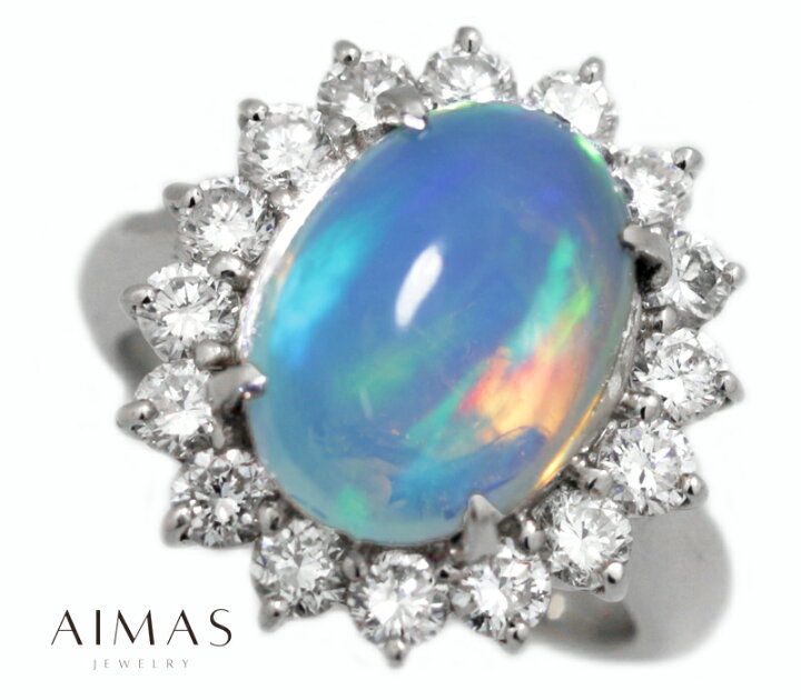 楽天市場】オパール 3.45ct ダイヤモンド 1.2ct 8.5号 オパールリング 