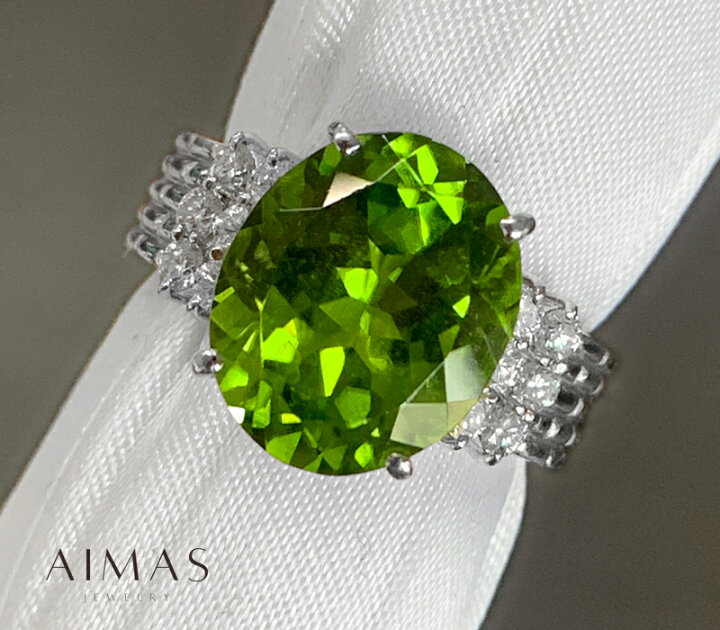 楽天市場】ペリドット 6.93ct ダイヤモンド リング 12号 PT900 