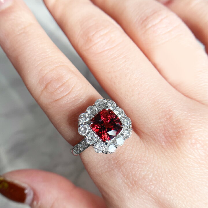 楽天市場】非加熱レッドスピネル 2.96ct ダイヤモンド リング 10号  