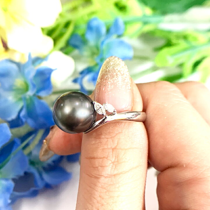 楽天市場】黒蝶真珠 約10.5mm リング 7.5号 PT900 プラチナ  