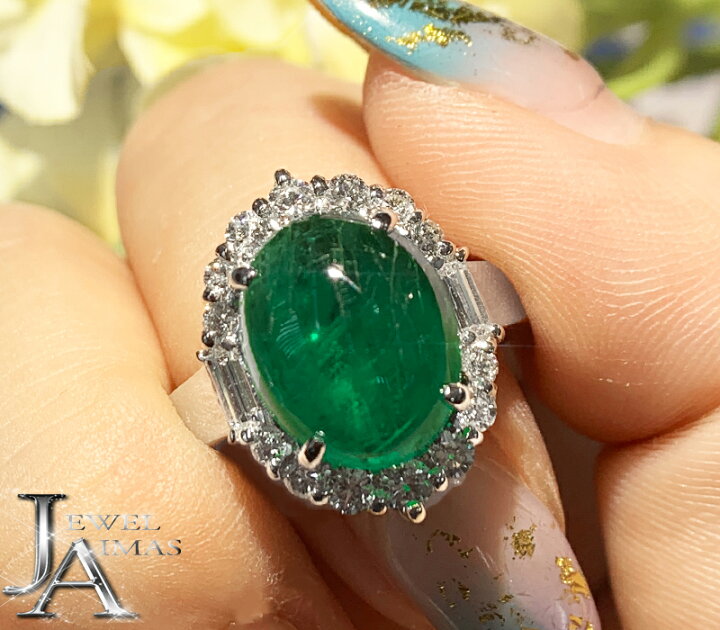 楽天市場】エメラルド 4.59ct ダイヤモンド 0.8ct カボションカット 