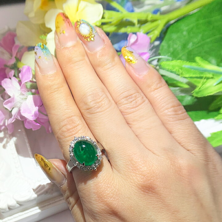 楽天市場】エメラルド 4.59ct ダイヤモンド 0.8ct カボションカット 