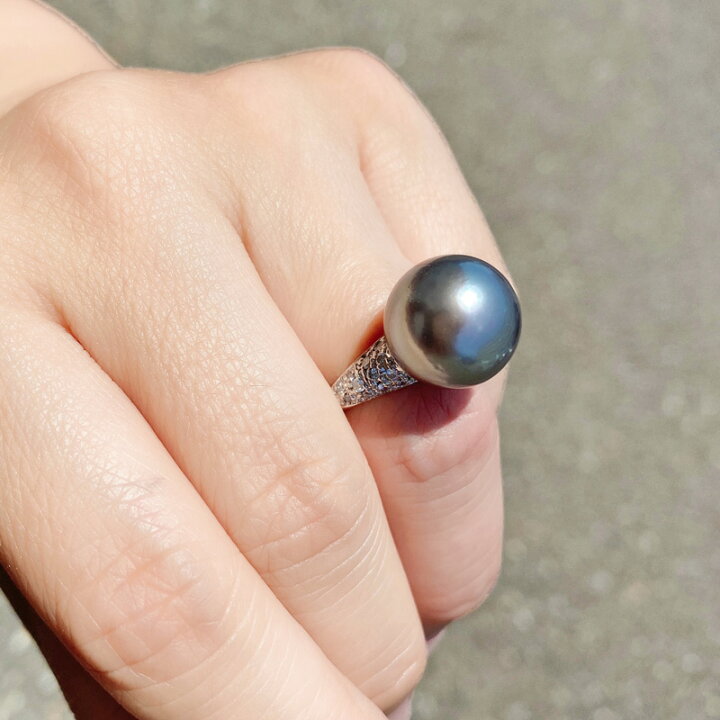 楽天市場】黒蝶真珠 約13.5mm リング 10号 PT900 プラチナ 