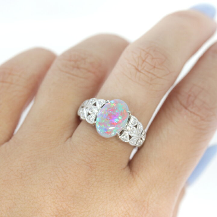 楽天市場】ブラックオパール 1.65ct ダイヤモンド リング 15.5号 PT900 