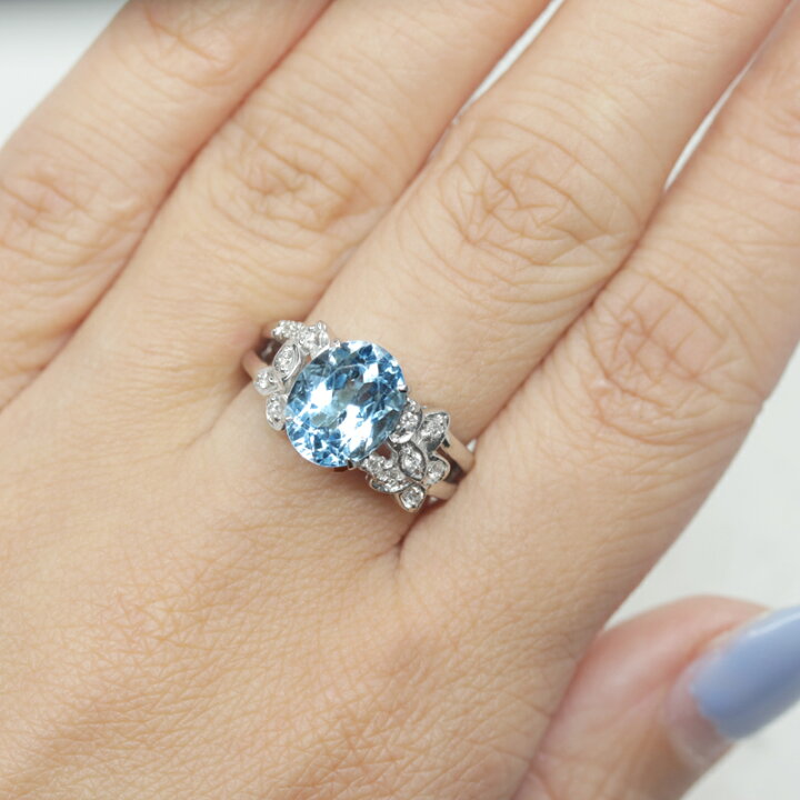 楽天市場】ブルートパーズ 3.39ct ダイヤモンド リング 11号 PT900 