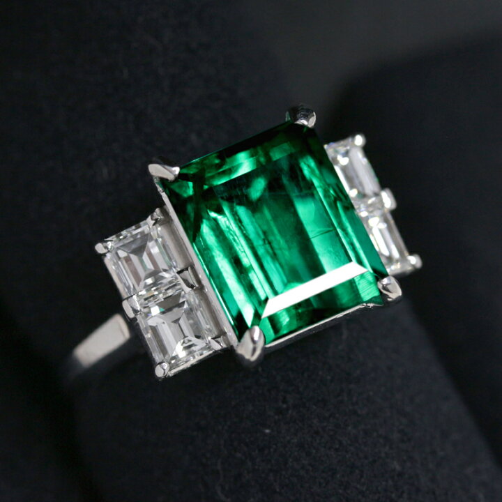 エメラルド デザインリング 14号 Pt900 【中古】 - リング(指輪) 