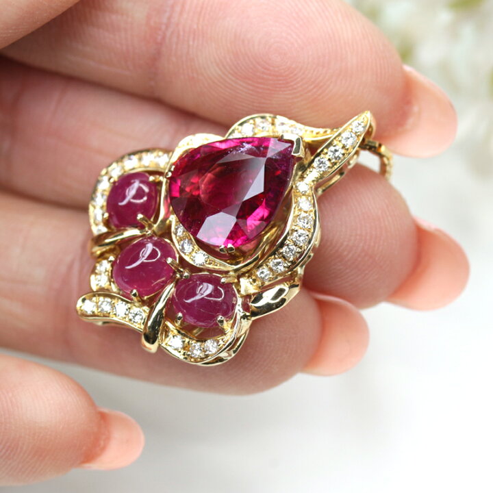 楽天市場】ルベライト 3.16ct ルビー ダイヤモンド ネックレス K18YG 