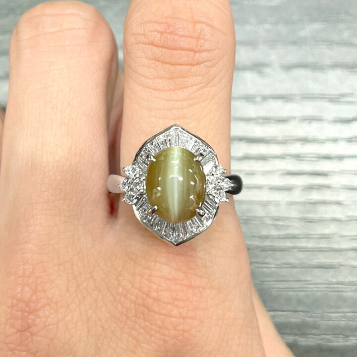 楽天市場】クリソベリルキャッツアイ 3.686ct ダイヤモンド リング 15  
