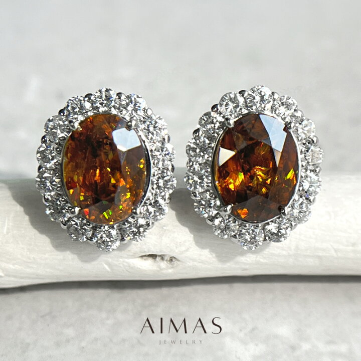 大特価！！K18 スフェーン&天然ダイヤモンド ピアス