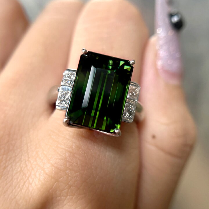 楽天市場】グリーントルマリン 11.08ct リング 17.5号 PT900 プラチナ  