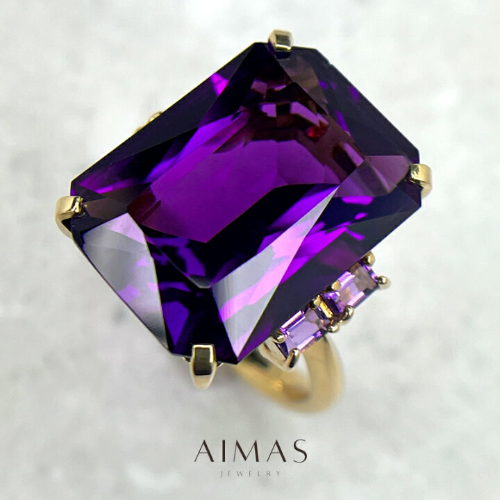 楽天市場】アメジスト 約19.8mm×15.0mm リング 15号 K18YG イエロー 