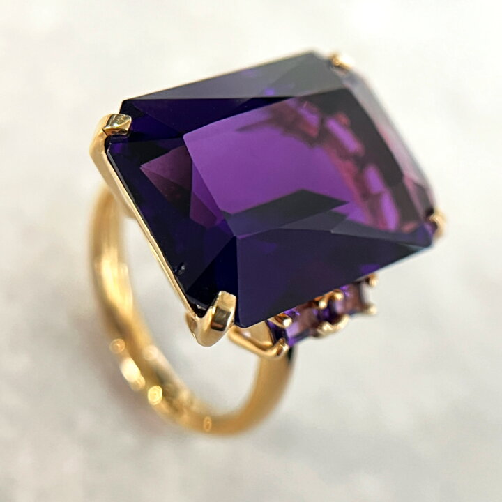 楽天市場】アメジスト 約19.8mm×15.0mm リング 15号 K18YG イエロー 