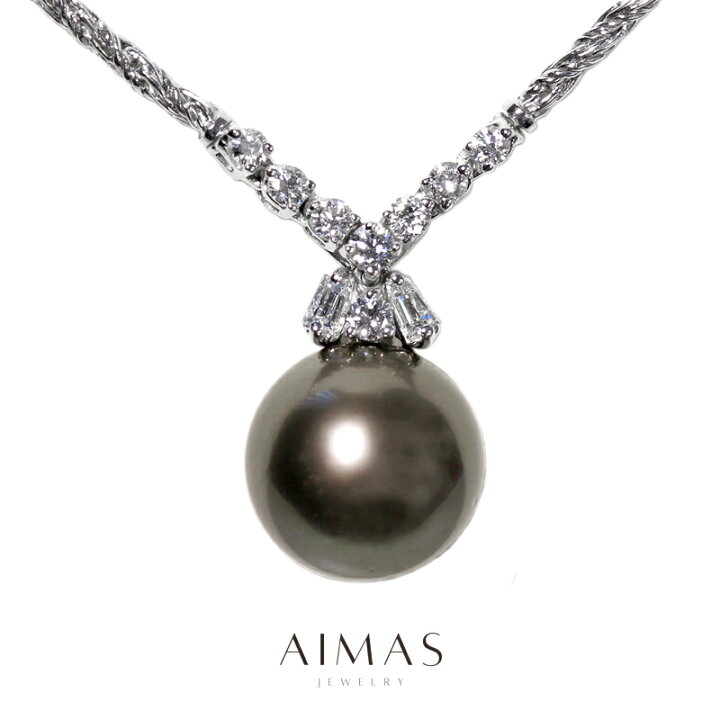 楽天市場】黒蝶真珠 約13.5mm ネックレス K18WG ホワイトゴールド 18金  
