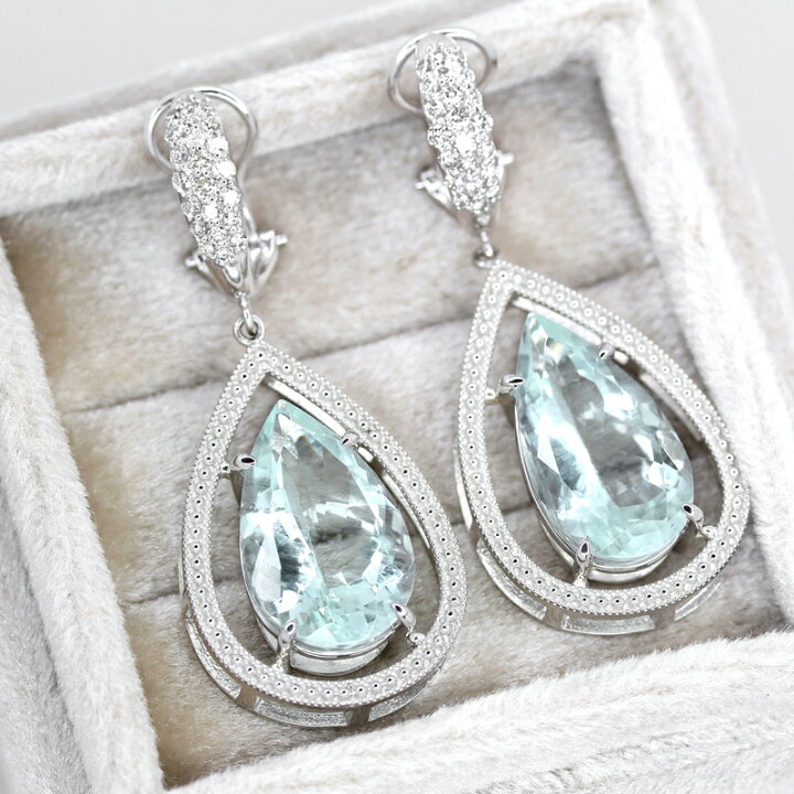 楽天市場】アクアマリン 7.06ct/6.72ct ピアス イヤリング PT900/K18WG 
