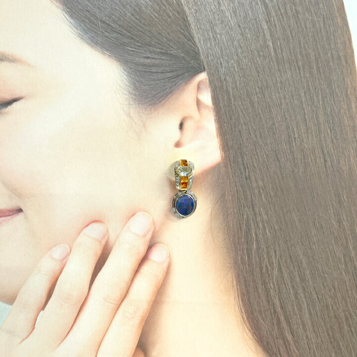 楽天市場】ブラックオパール 2.1ct/2.2ct ピアス K18YG/PT900 イエロー  
