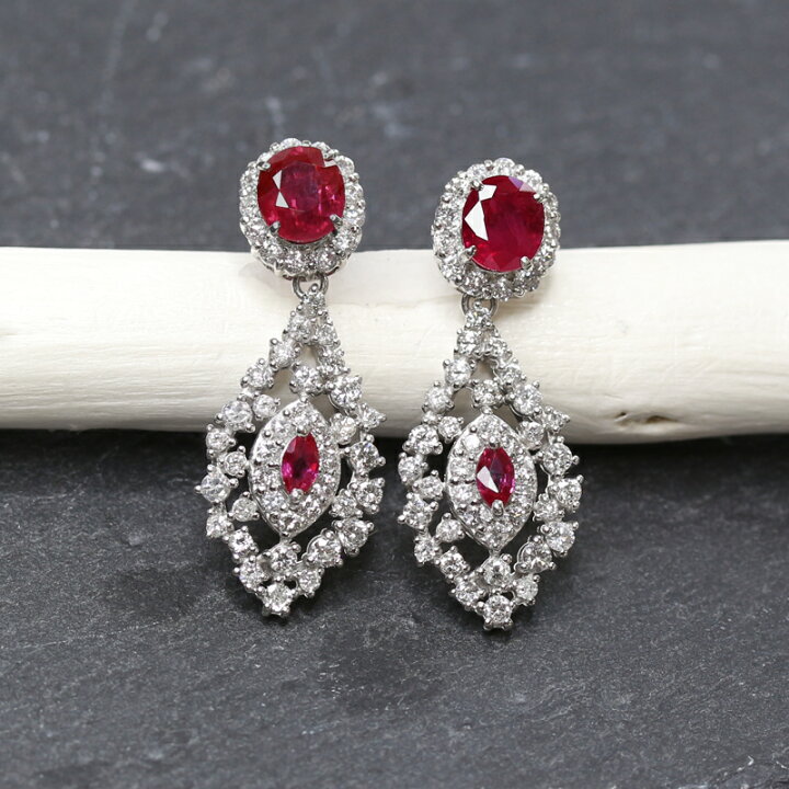 楽天市場】ミャンマー産ルビー 1.15ct/1.12ct ピアス PT900/950  