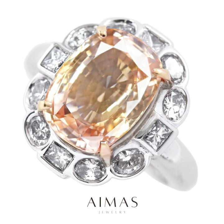 楽天市場】パパラチアサファイア 6.11ct リング 13号 PT900/K18PG 
