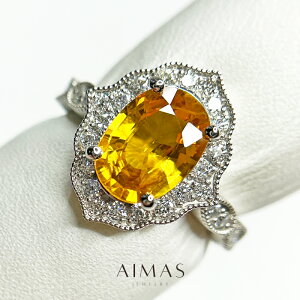 イエローサファイア 2.126ct リング 12号 PT900 プラチナ 指輪 ゴールデンサファイア ダイヤ取り巻き フラワー お花 ミル打ち イエローサファイアリング ギフト プレゼント 2ctアップ 9月誕生石