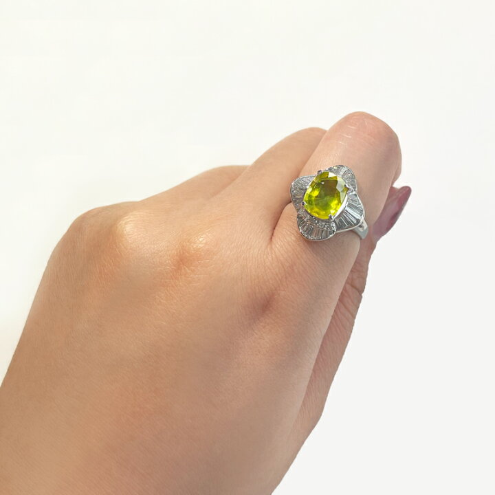 楽天市場】グリーンイエローサファイア 3.41ct リング 11号 PT900 