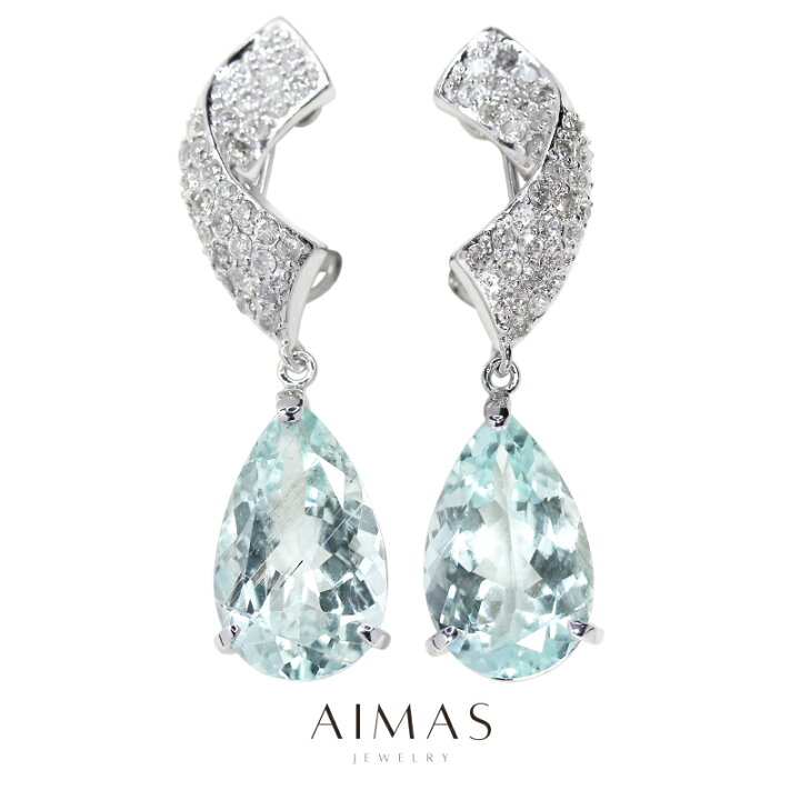 楽天市場】アクアマリン 5.92ct/6.07ct ピアス/イヤリング K18WG/K14WG 