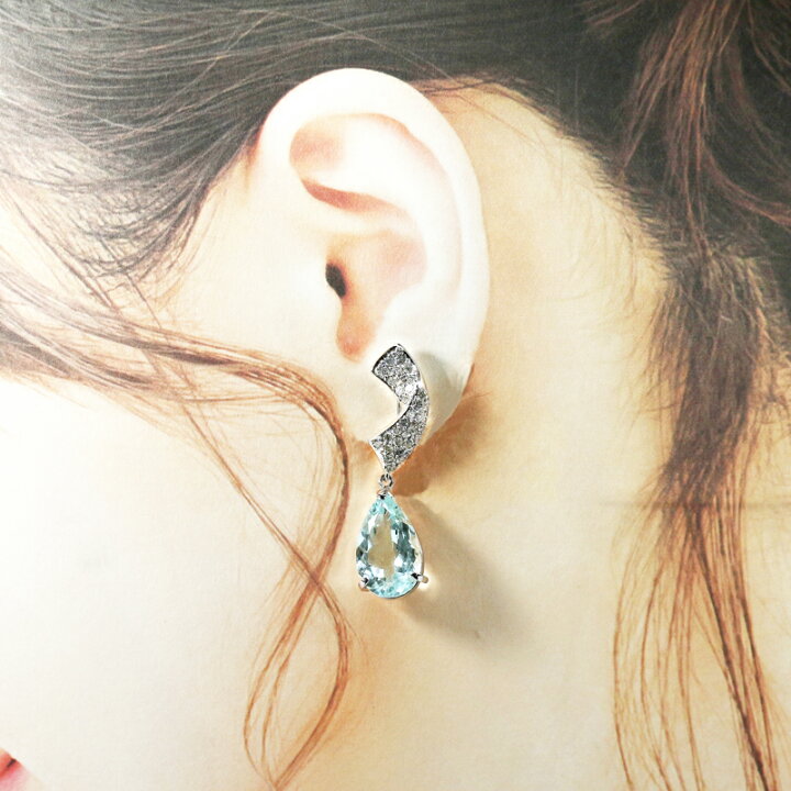 楽天市場】アクアマリン 5.92ct/6.07ct ピアス/イヤリング K18WG/K14WG  