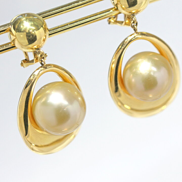 楽天市場】南洋真珠 13.6～13.2mm ピアス K18YG イエロー  