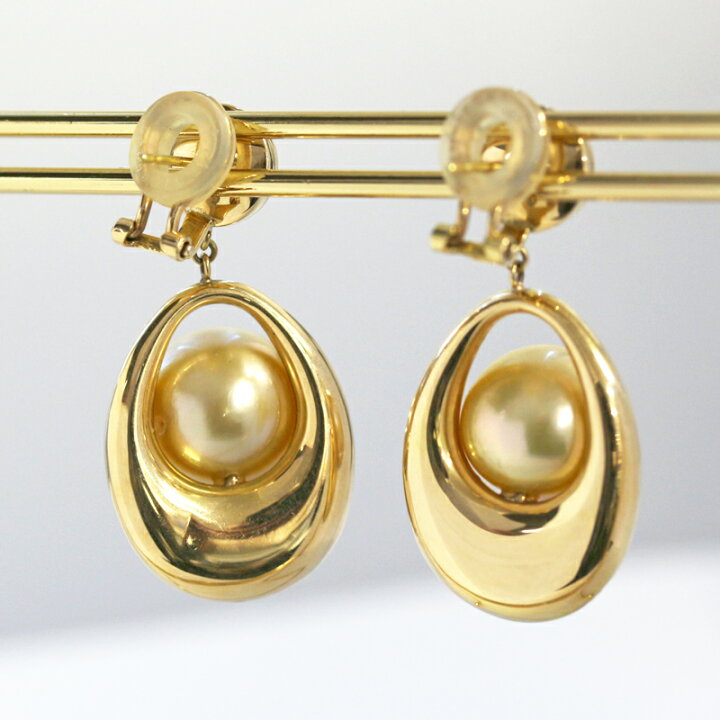 楽天市場】南洋真珠 13.6～13.2mm ピアス K18YG イエロー  