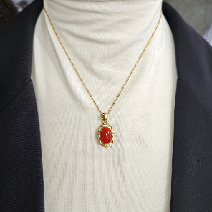 楽天市場】赤珊瑚 3.98ct ネックレス K14YG イエローゴールド 14金 