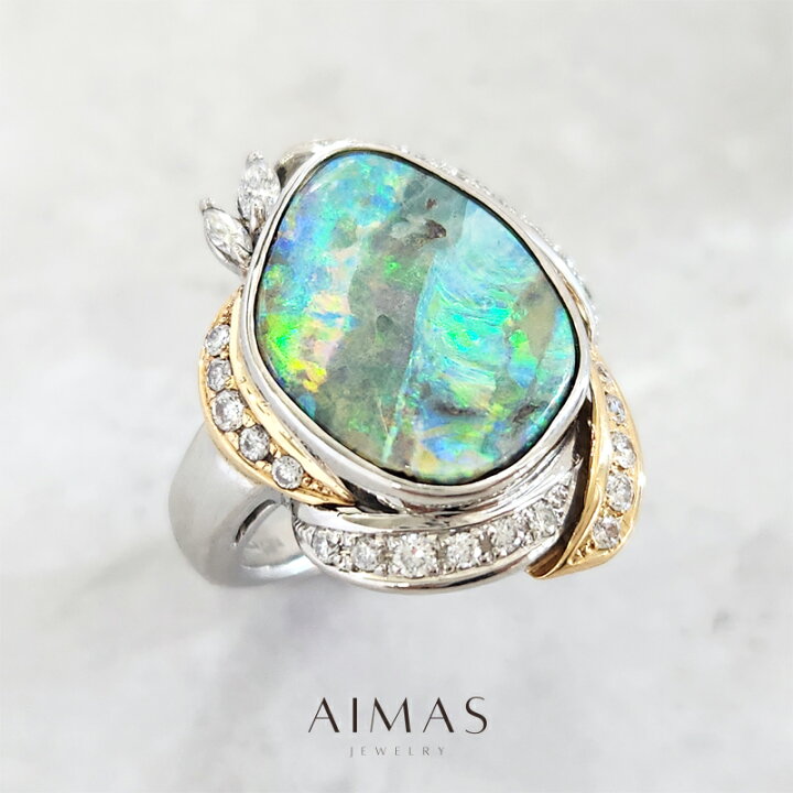 楽天市場】ボルダーオパール 6.9ct リング 14号 PT900/K18YG プラチナ  