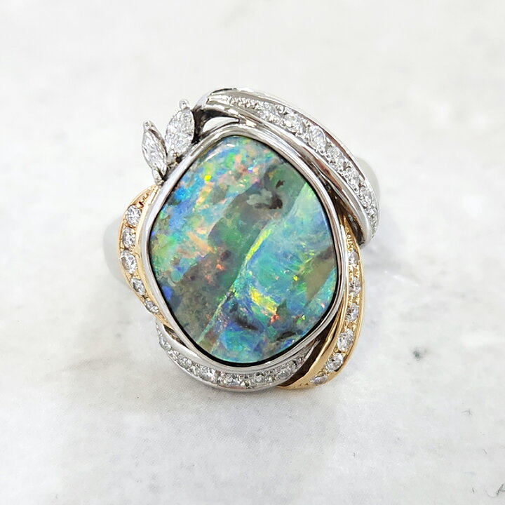 楽天市場】ボルダーオパール 6.9ct リング 14号 PT900/K18YG プラチナ 