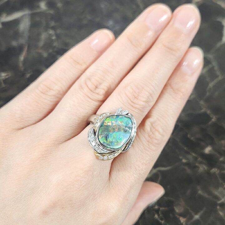 楽天市場】ボルダーオパール 6.9ct リング 14号 PT900/K18YG プラチナ  