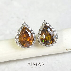 スフェーン 2.135ct/2.565ct ピアス PT900 プラチナ イヤリング ダイヤ取り巻き ヘイロー ティアドロップ ペアシェイプ 雫 ギフト プレゼント 2ctアップ 7月誕生石 希少石 レアストーン【新品】【ジ